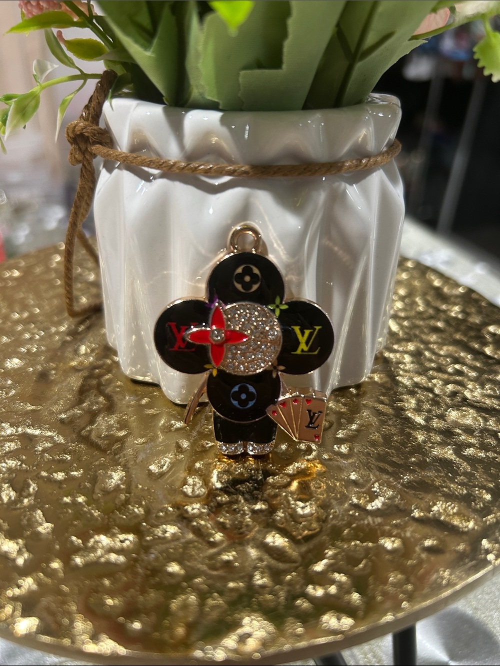 Black Multicolor Enamel Vivi Charm. 2” long.